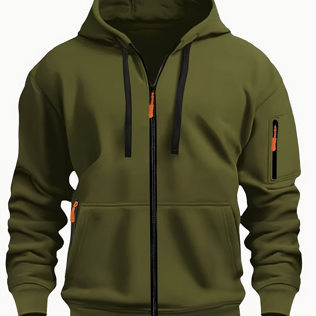 Men's Everyday Zip-Up Hoodie in army green, Relaxed Fit