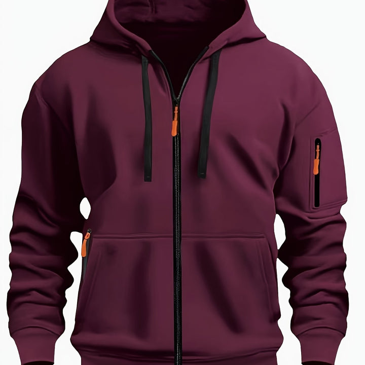 Men's Everyday Zip-Up Hoodie in burgundy, Relaxed Fit