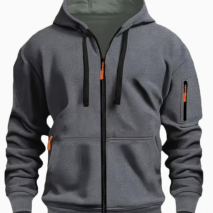 Men's Everyday Zip-Up Hoodie in dark gray, Relaxed Fit