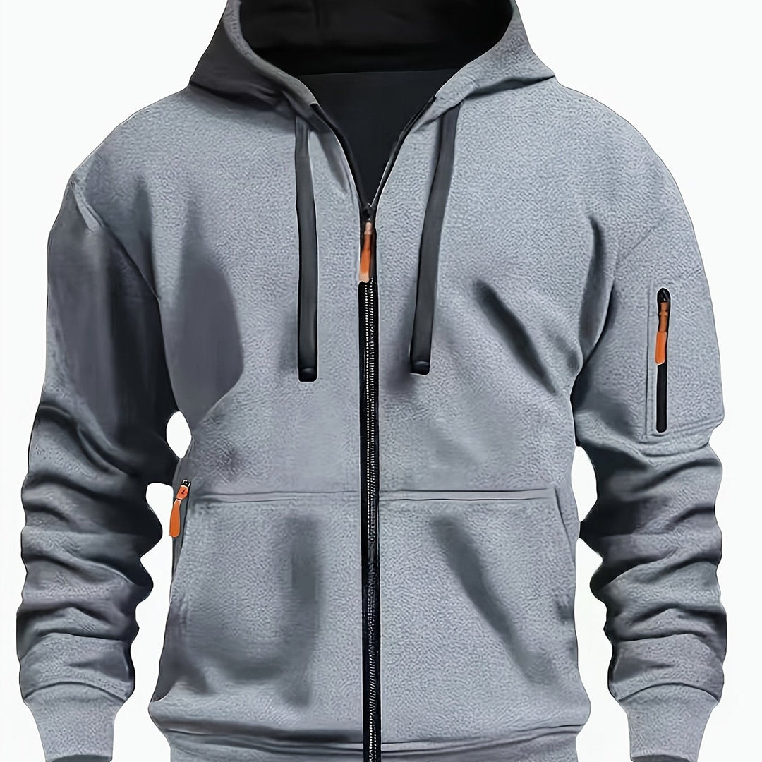 Men's Everyday Zip-Up Hoodie in light grey, Relaxed Fit