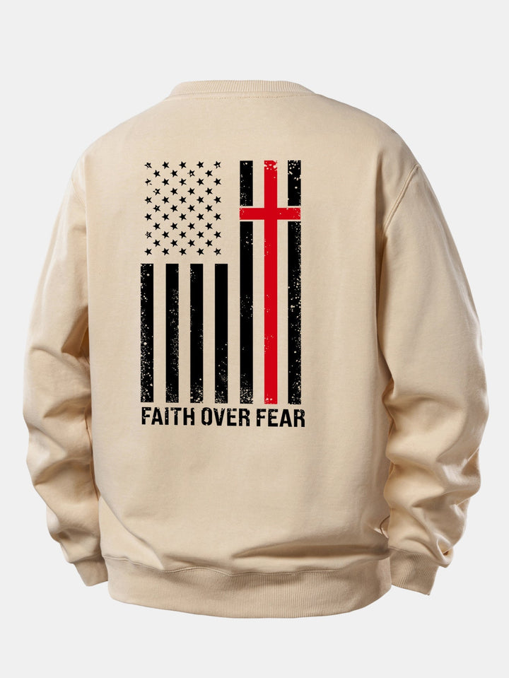 Men's Faith Over Fear Slogan Print Sweatshirt – Relaxed Fit Crew Neck - Beige