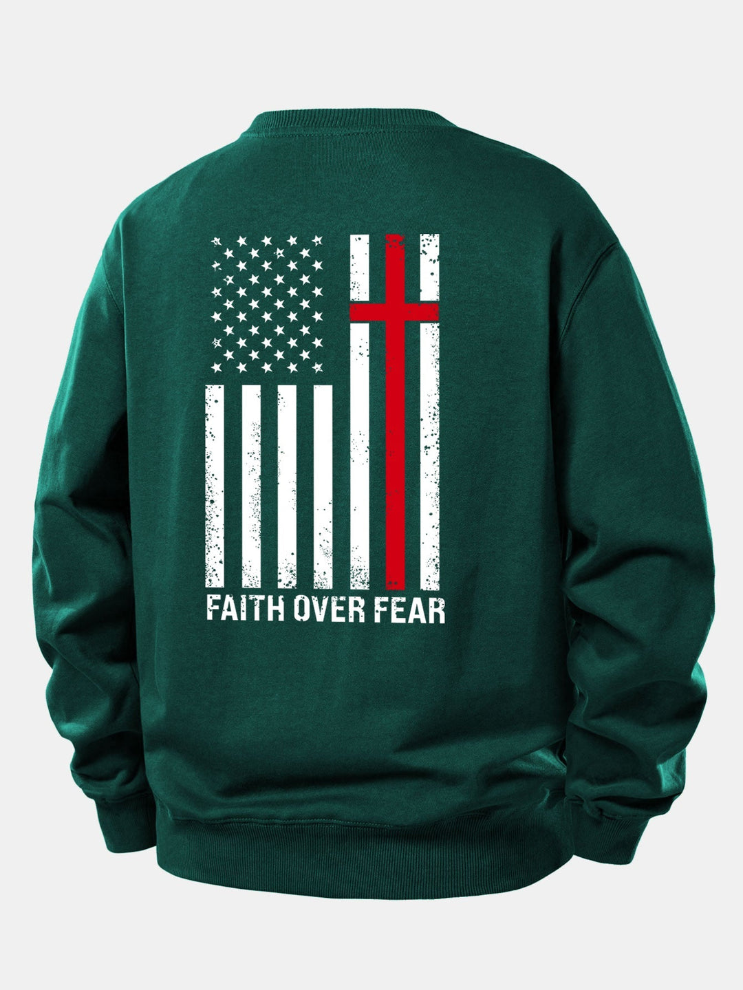 Men's Faith Over Fear Slogan Print Sweatshirt – Relaxed Fit Crew Neck - Dark Green