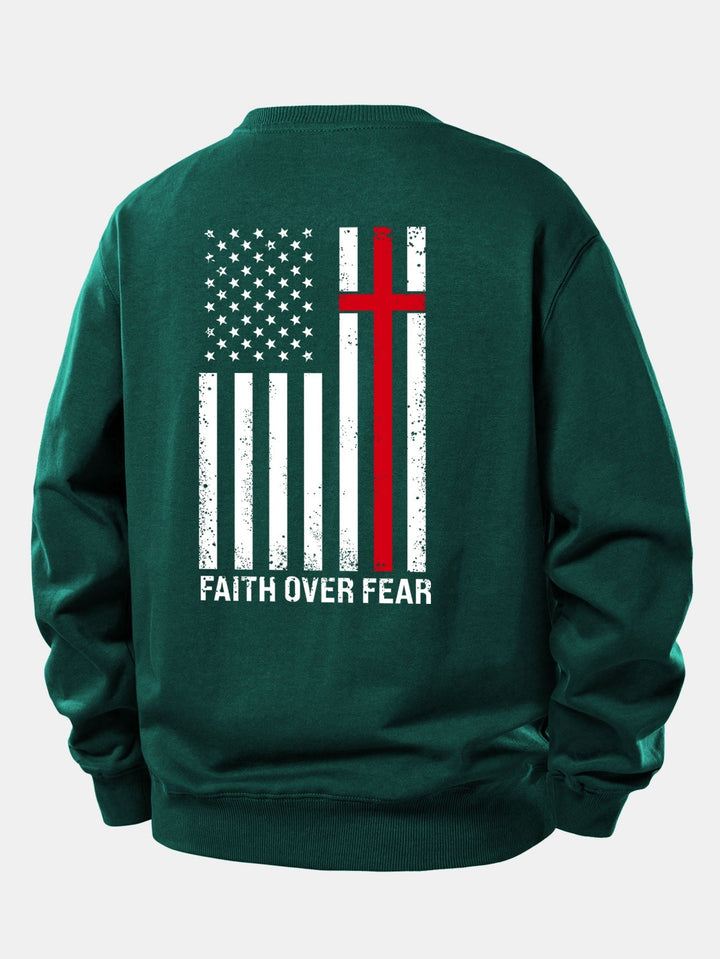 Men's Faith Over Fear Slogan Print Sweatshirt – Relaxed Fit Crew Neck - Dark Green
