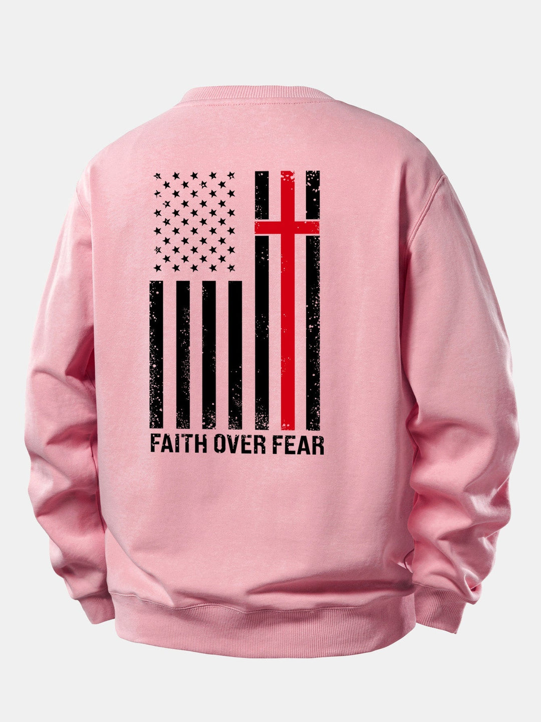 Men's Faith Over Fear Slogan Print Sweatshirt – Relaxed Fit Crew Neck - Light Pink