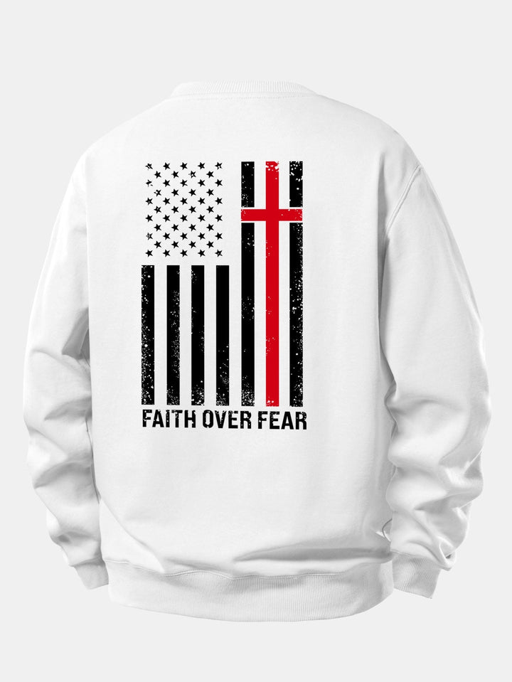 Men's Faith Over Fear Slogan Print Sweatshirt – Relaxed Fit Crew Neck - White