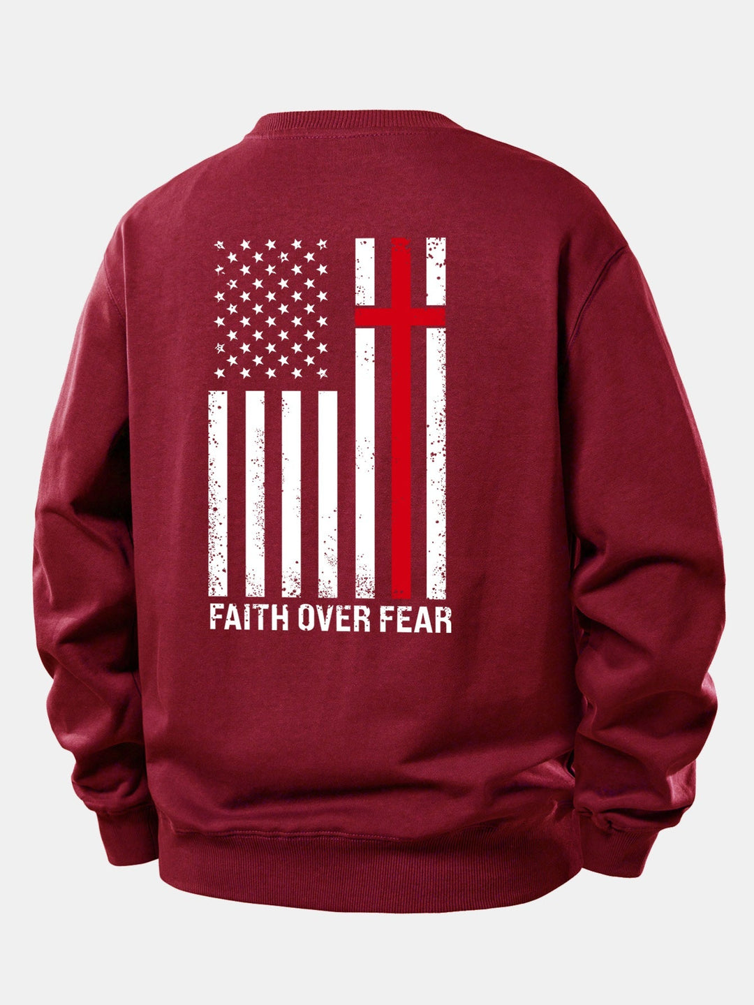 Men's Faith Over Fear Slogan Print Sweatshirt – Relaxed Fit Crew Neck - Wine Red