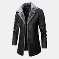 Men's Faux Leather Bomber Jacket - Sherpa Fleece Lining