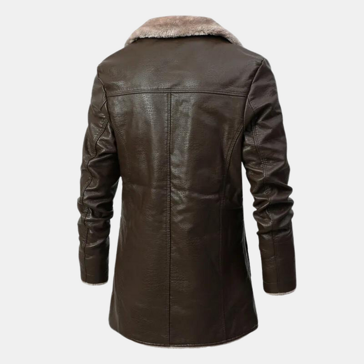 Men's Faux Leather Bomber Jacket with Sherpa Fleece Lining