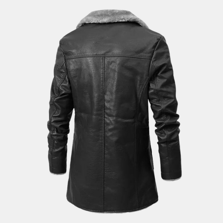 Men's Faux Leather Bomber Jacket with Sherpa Fleece Lining