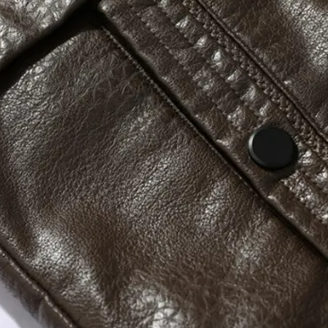 Men's Faux Leather Bomber Jacket with Sherpa Fleece Lining