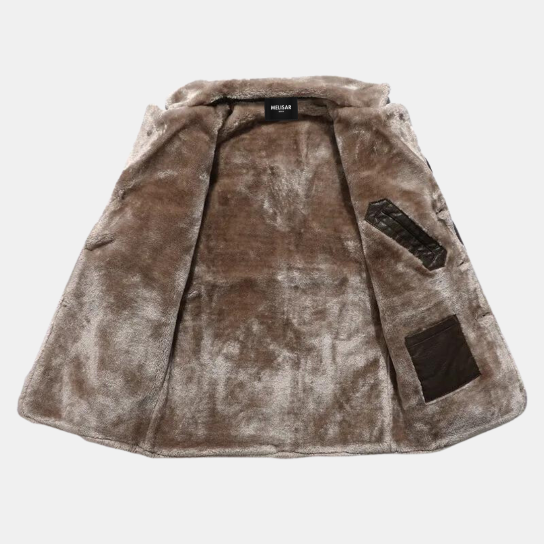 Men's Faux Leather Bomber Jacket with Sherpa Fleece Lining