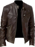 Men's Faux Leather Winter Jacket - Casual Zip & Pocket Design
