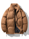 Men's Faux Suede Puffer Jacket - Padded Funnel Neck Winter Coat
