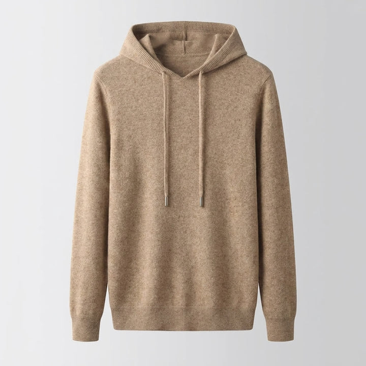 Men's Fine-Gauge Knit Pullover Hoodie in beige, Classic Fit