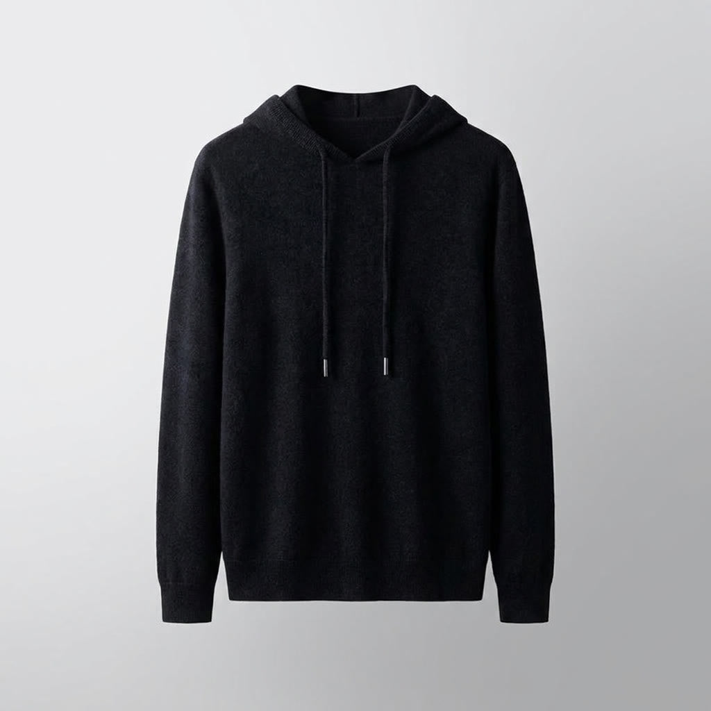 Men's Fine-Gauge Knit Pullover Hoodie in black, Classic Fit