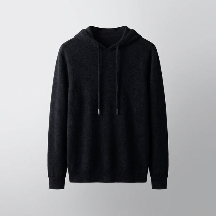 Men's Fine-Gauge Knit Pullover Hoodie in black, Classic Fit