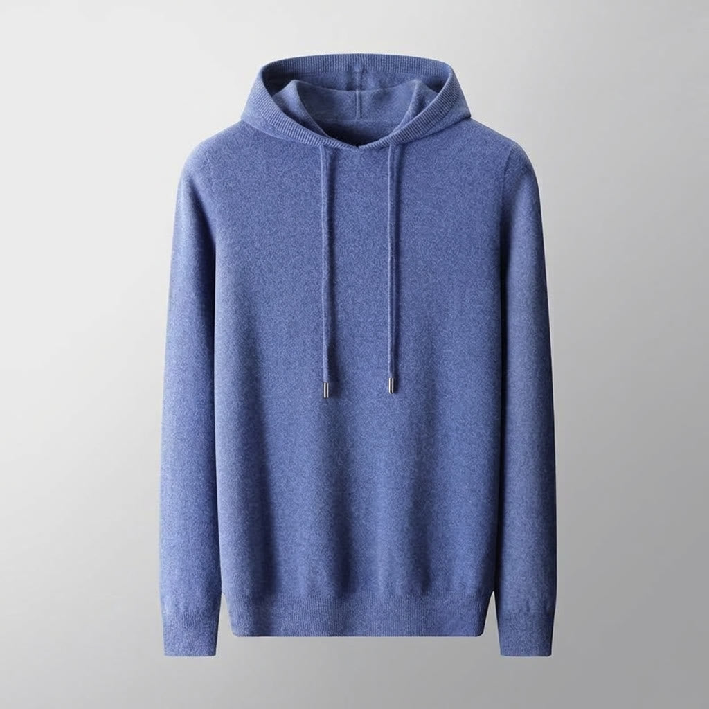 Men's Fine-Gauge Knit Pullover Hoodie in blue, Classic Fit
