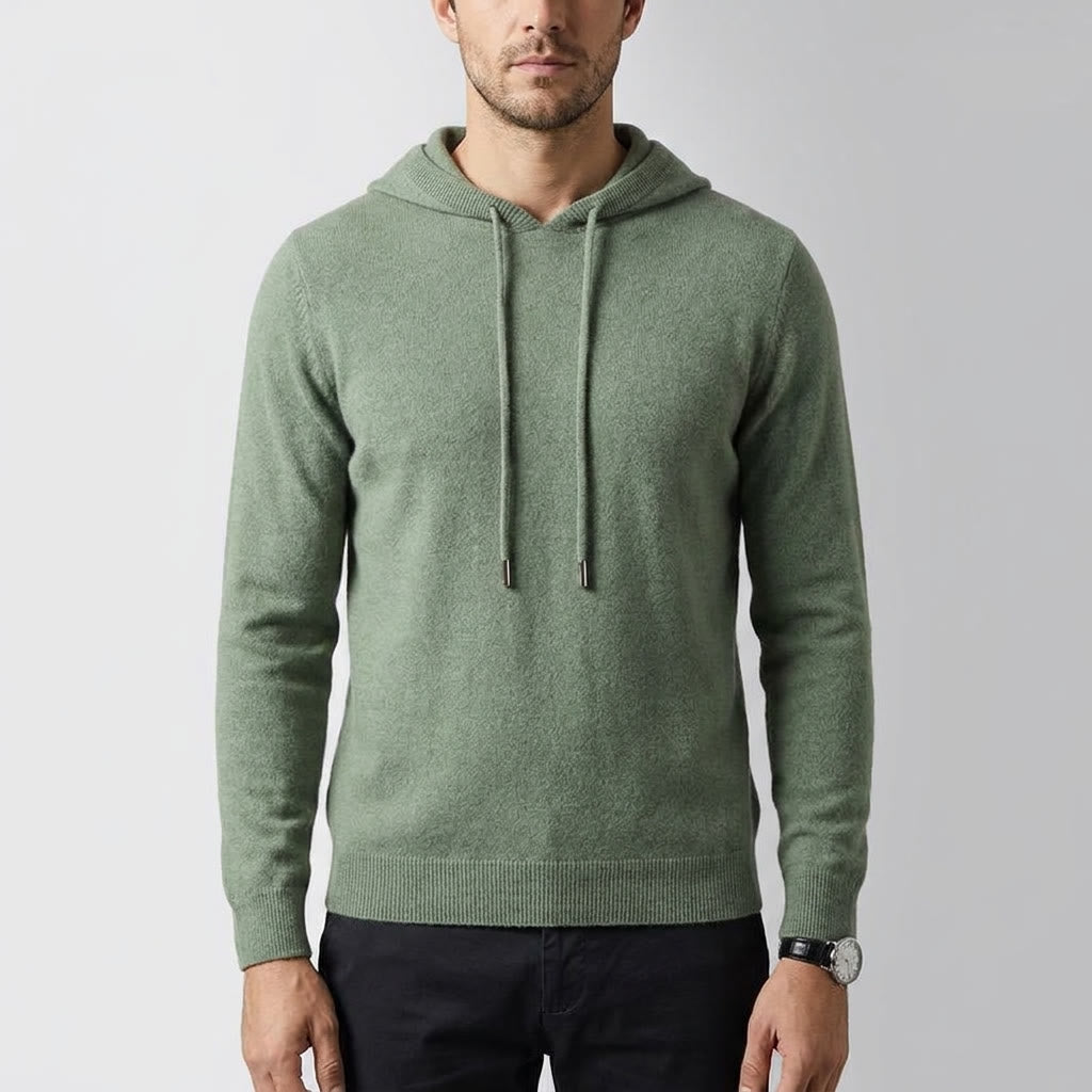 Men's Fine-Gauge Knit Pullover Hoodie - Classic Fit