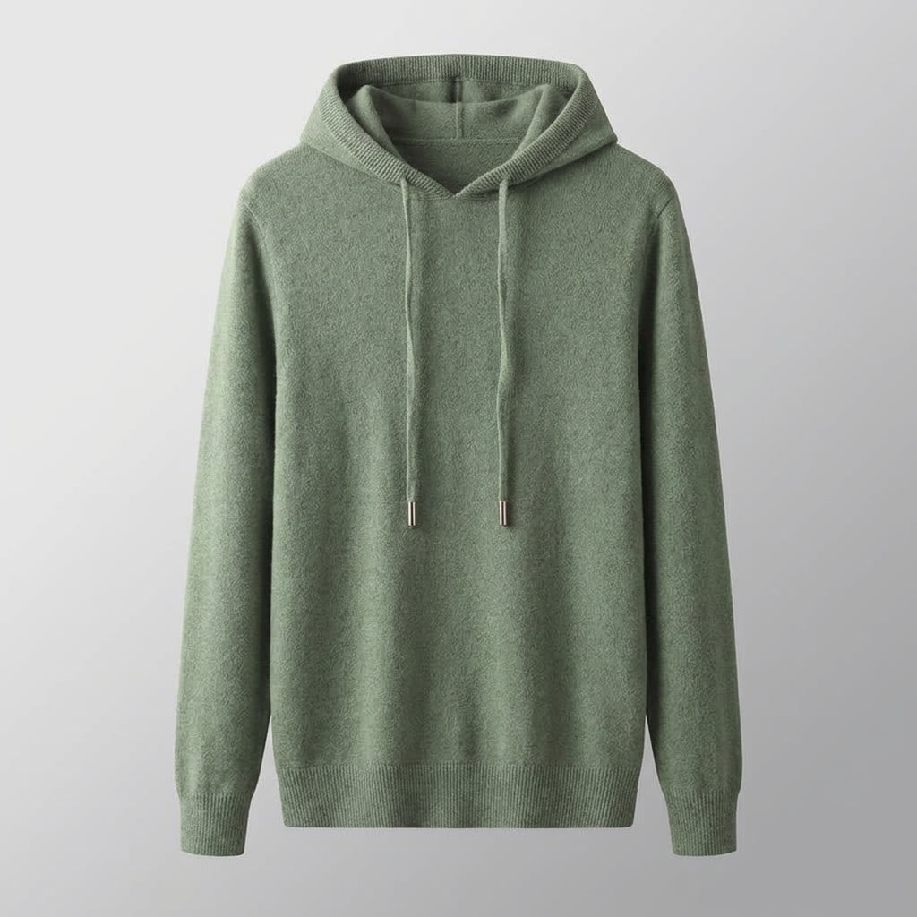 Men's Fine-Gauge Knit Pullover Hoodie in green, Classic Fit