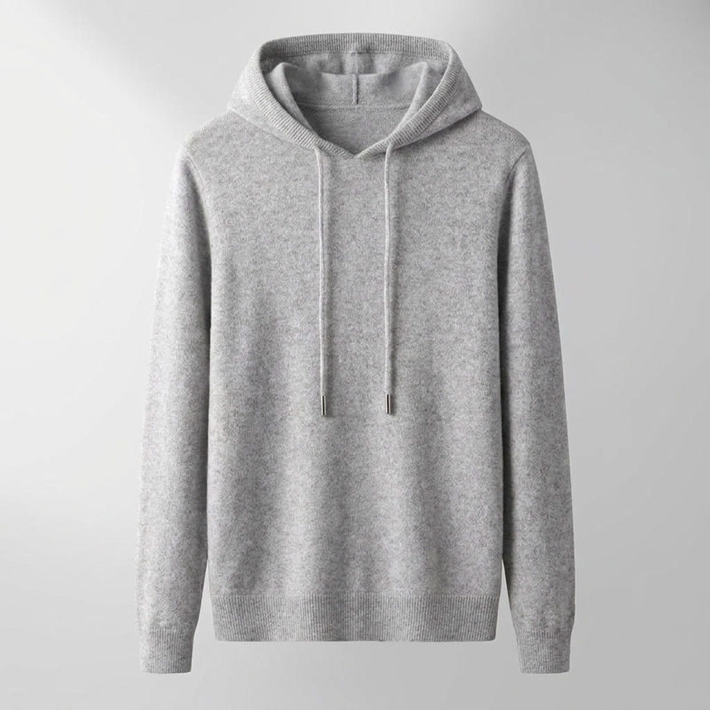 Men's Fine-Gauge Knit Pullover Hoodie in grey, Classic Fit