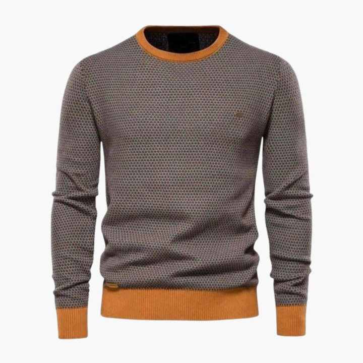 Men's Fine Knit Crew Neck Sweater - Timeless Style - Orange