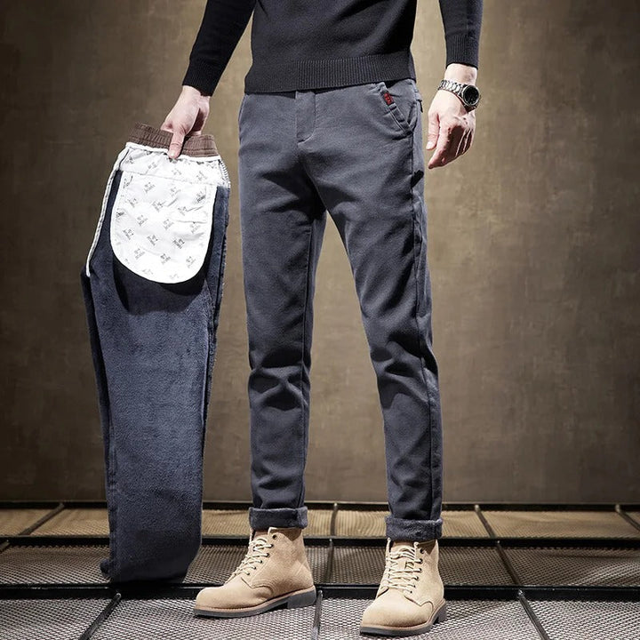 Men's Fleece-Lined Slim Fit Pants - Casual Cowboy Style - Grey