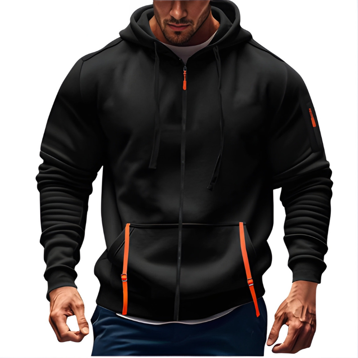 Men's Full-Zip Hoodie - Casual Athletic Sweatshirt - Black
