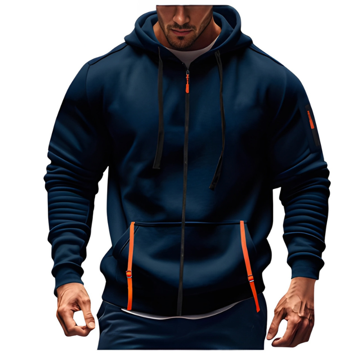 Men's Full-Zip Hoodie - Casual Athletic Sweatshirt - Blue
