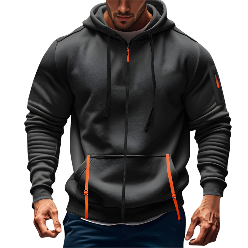 Men's Full-Zip Hoodie - Casual Athletic Sweatshirt - Charcoal