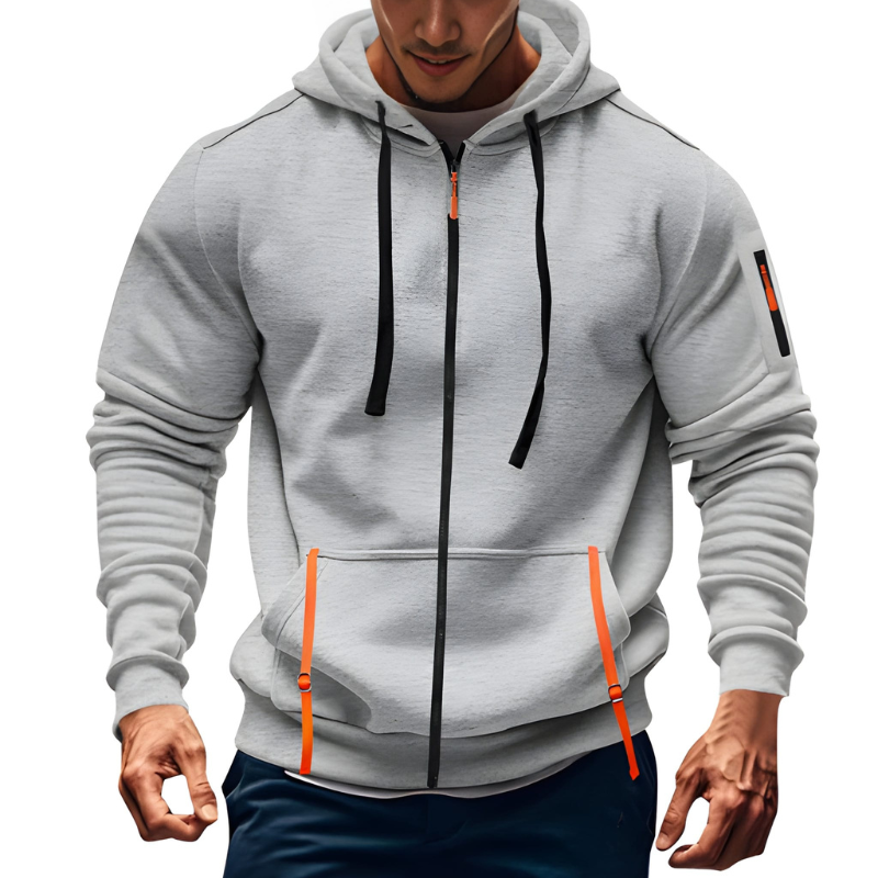 Men's Full-Zip Hoodie - Casual Athletic Sweatshirt - Grey