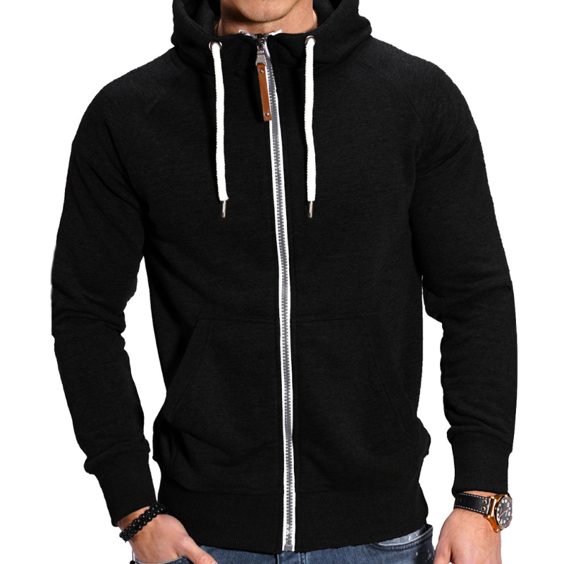 Men's Full-Zip Hoodie - Comfortable Casual Sportswear - Black 2