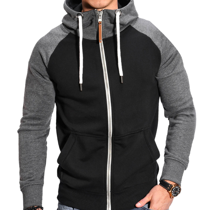 Men's Full-Zip Hoodie - Comfortable Casual Sportswear - Black