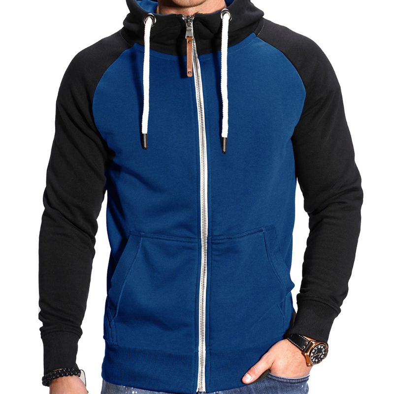 Men's Full-Zip Hoodie - Comfortable Casual Sportswear - Blue