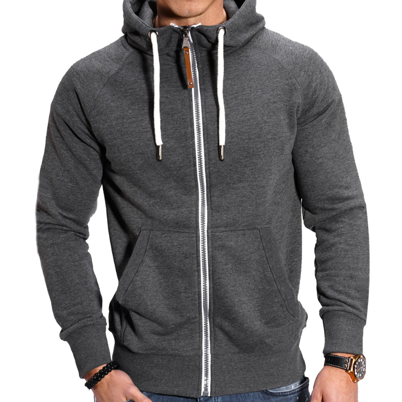 Men's Full-Zip Hoodie - Comfortable Casual Sportswear - Dark Grey 2