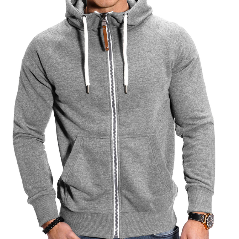 Men's Full-Zip Hoodie - Comfortable Casual Sportswear - Grey 2