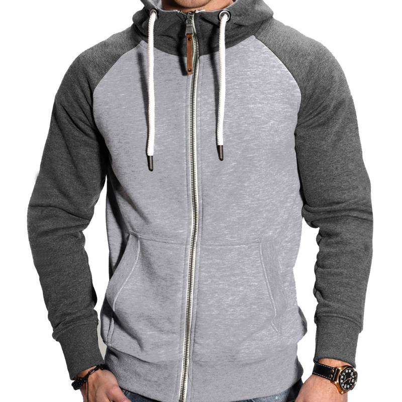 Men's Full-Zip Hoodie - Comfortable Casual Sportswear - Grey