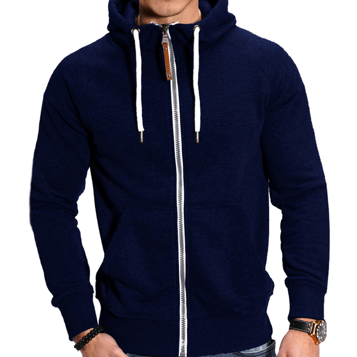 Men's Full-Zip Hoodie - Comfortable Casual Sportswear - Navy Blue