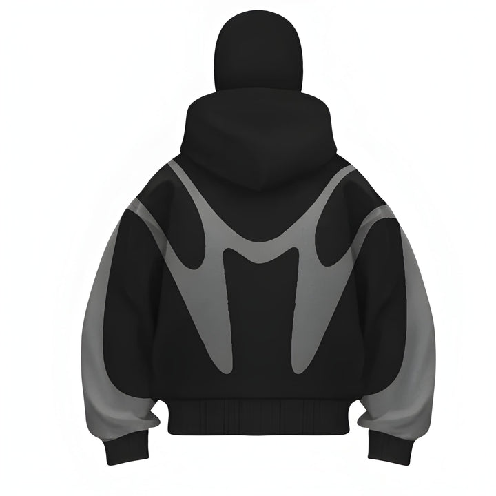 Men's Full-Zip Hoodie with Graphic Design - Modern Streetwear - Black-Grey