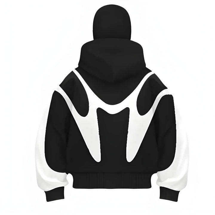 Men's Full-Zip Hoodie with Graphic Design - Modern Streetwear - Black-White