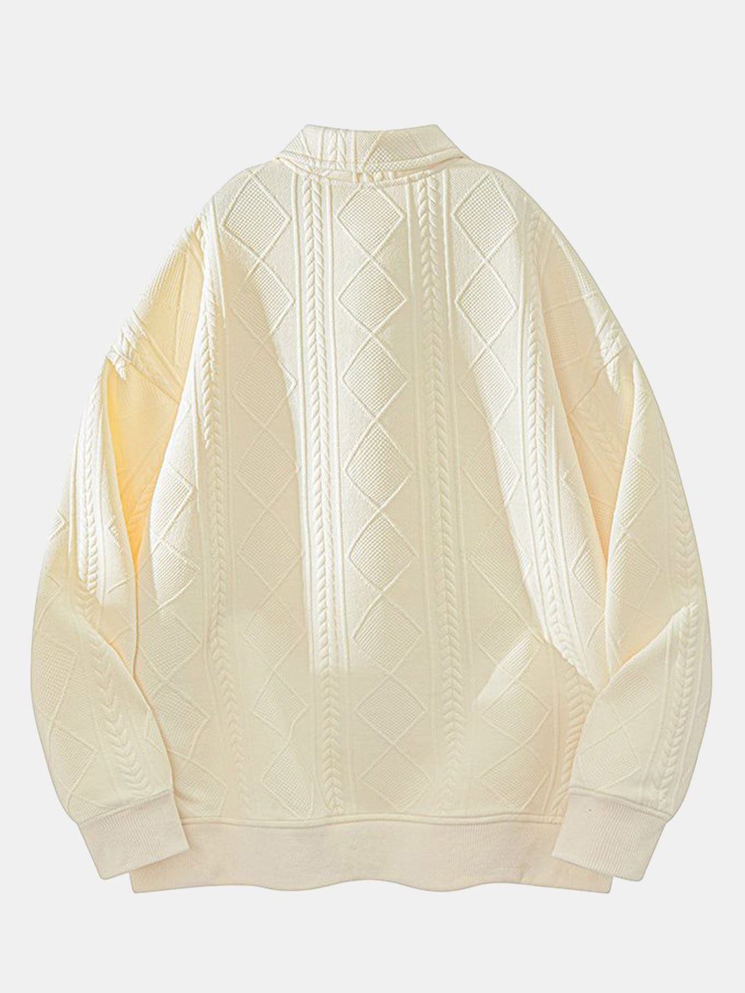 Men's Geometric Jacquard Polo Sweatshirt in cream, Relaxed Fit Diamond Pattern