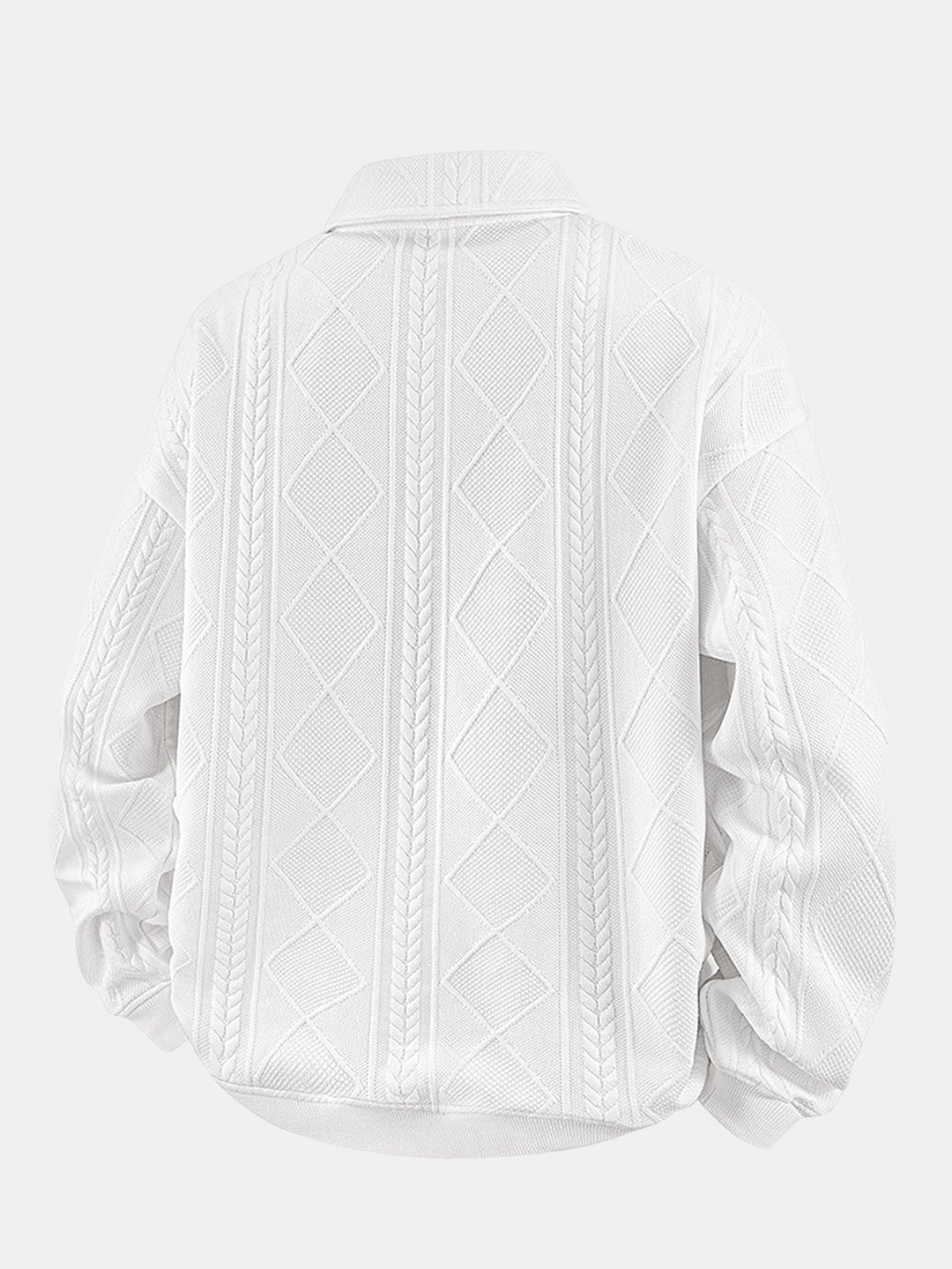 Men's Geometric Jacquard Polo Sweatshirt - Relaxed Fit Diamond Pattern
