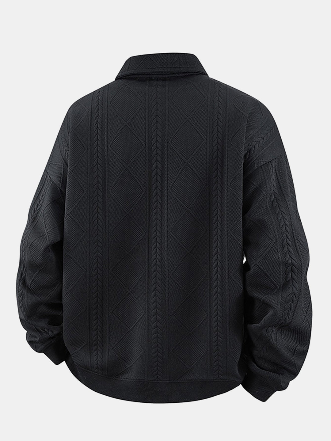 Men's Geometric Jacquard Polo Sweatshirt - Relaxed Fit Diamond Pattern