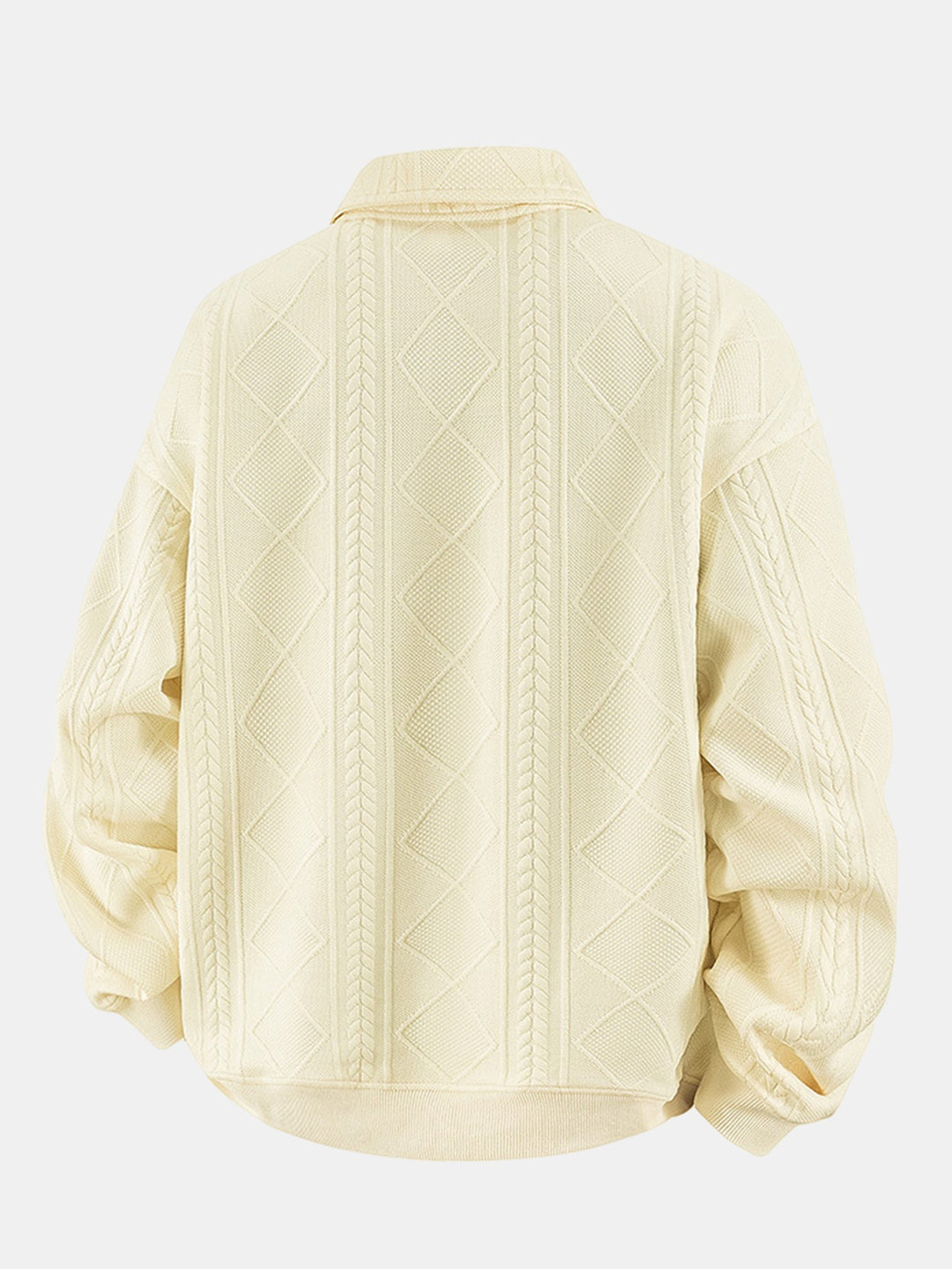 Men's Geometric Jacquard Polo Sweatshirt - Relaxed Fit Diamond Pattern