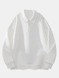 Men's Geometric Jacquard Polo Sweatshirt - Relaxed Fit Diamond Pattern