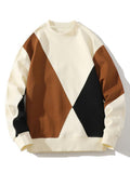 Men's Geometric Patchwork Crew Neck Sweatshirt – Relaxed Fit