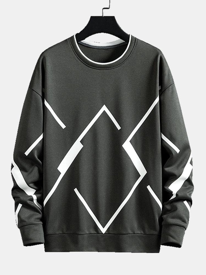 Men's Geometric Print Crew Neck Sweatshirt in dark grey, Relaxed Fit