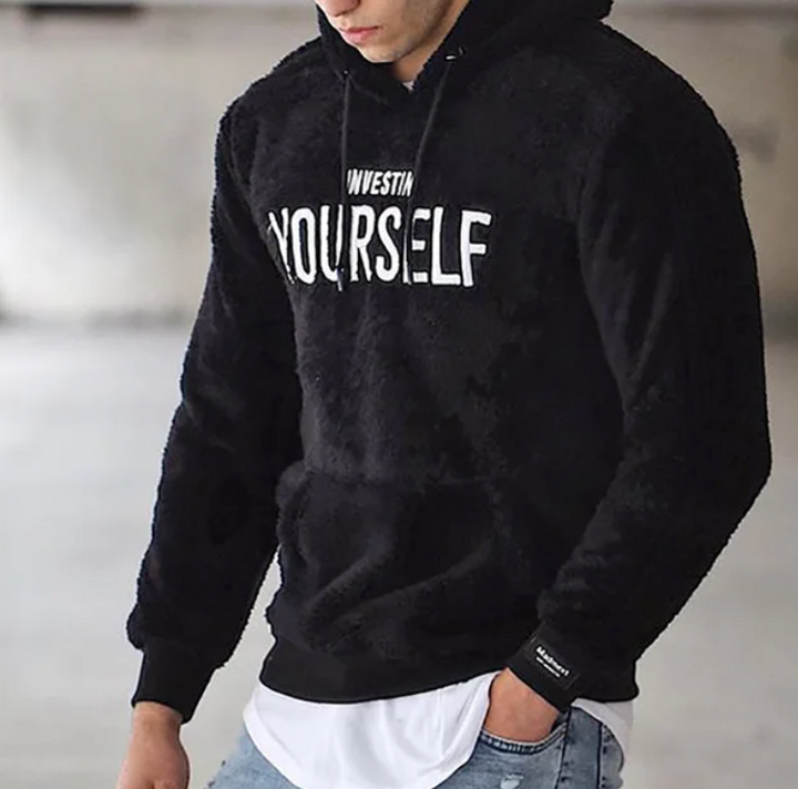 Men's Graphic Hoodie with Inspirational Text - Relaxed Fit - Black
