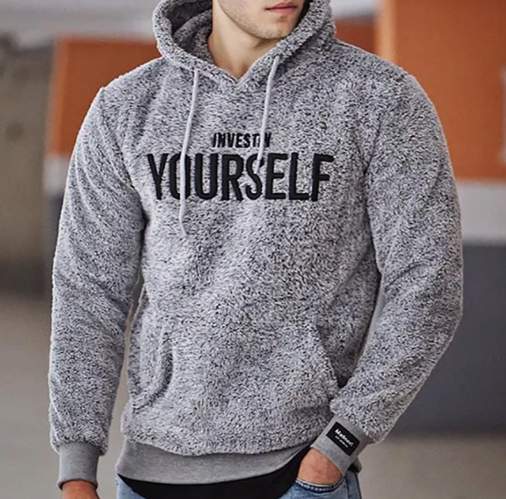 Men's Graphic Hoodie with Inspirational Text - Relaxed Fit - Grey