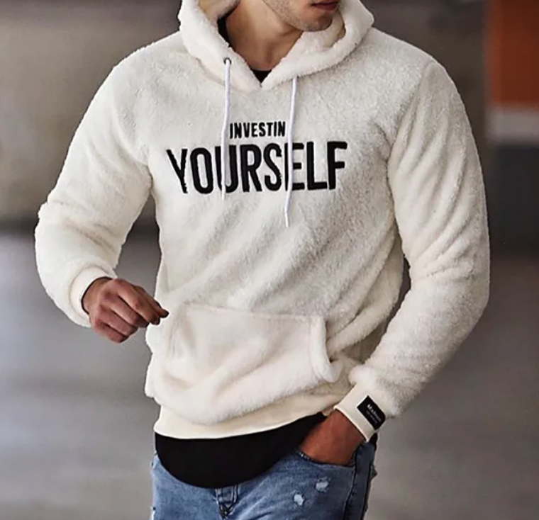 Men's Graphic Hoodie with Inspirational Text - Relaxed Fit - White