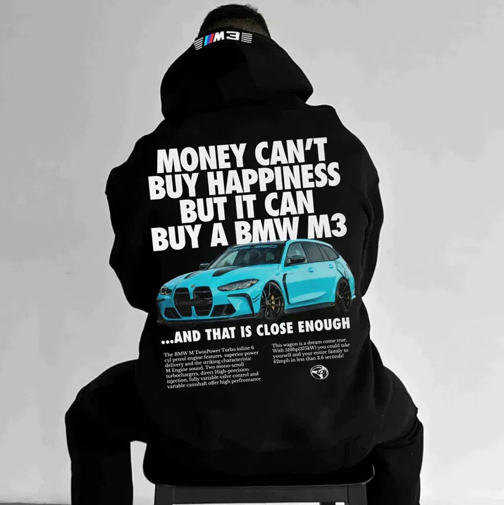 Men's Graphic Print Hoodie with Adjustable Hood - Black 2
